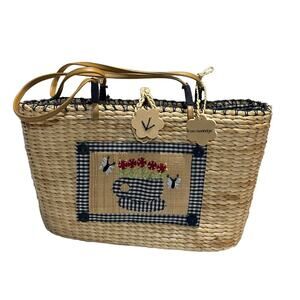Breckenridge Straw Woven Gingham Plaid Weekender Travel Purse Bag